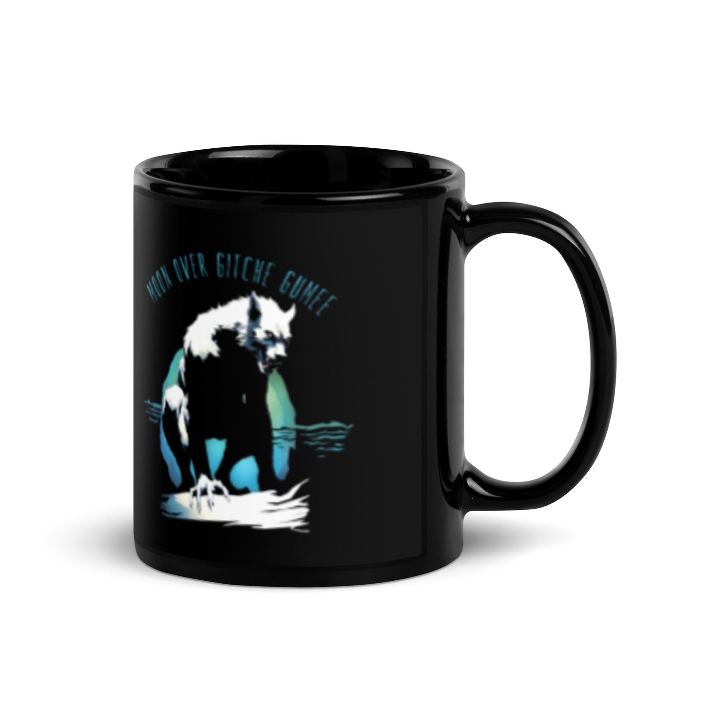 Moon Over Gitche Gumee - Black Glossy Mug