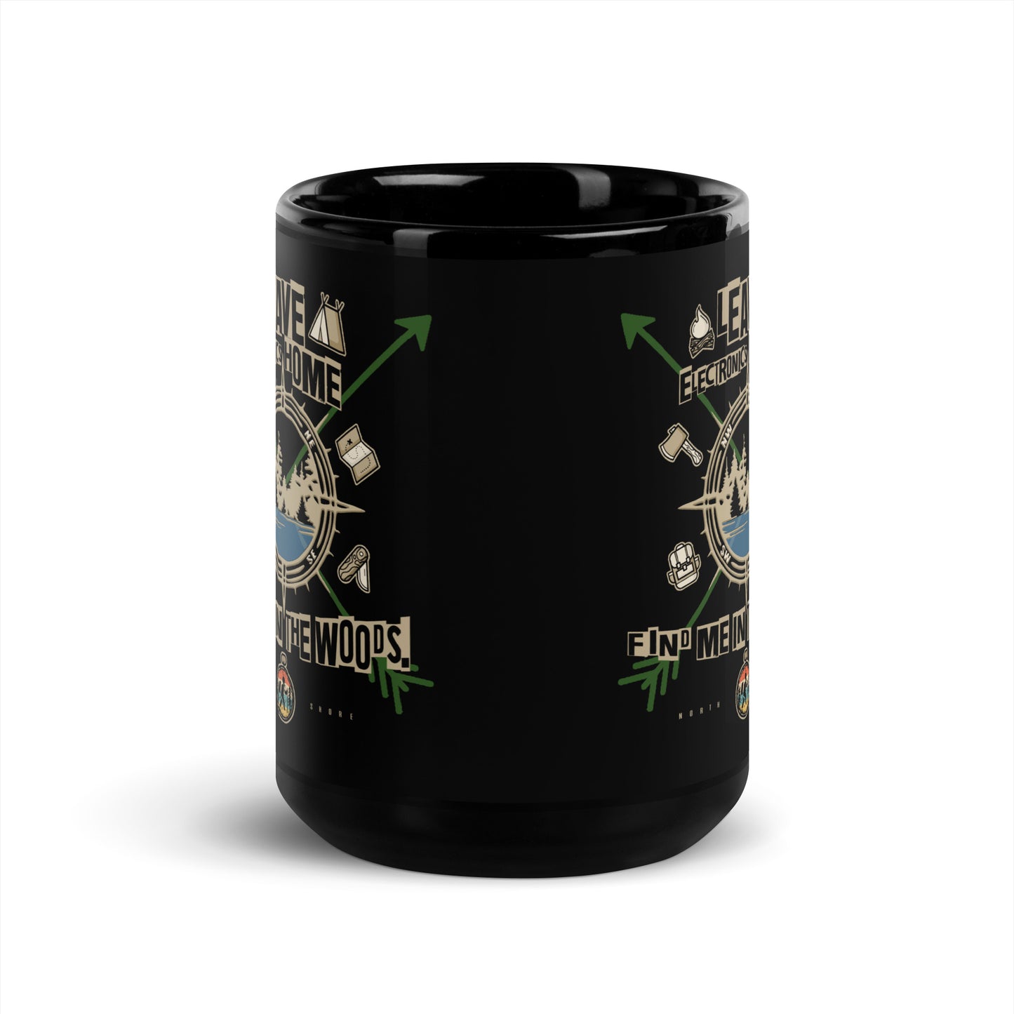 Find Me In the Woods - Black Glossy Mug