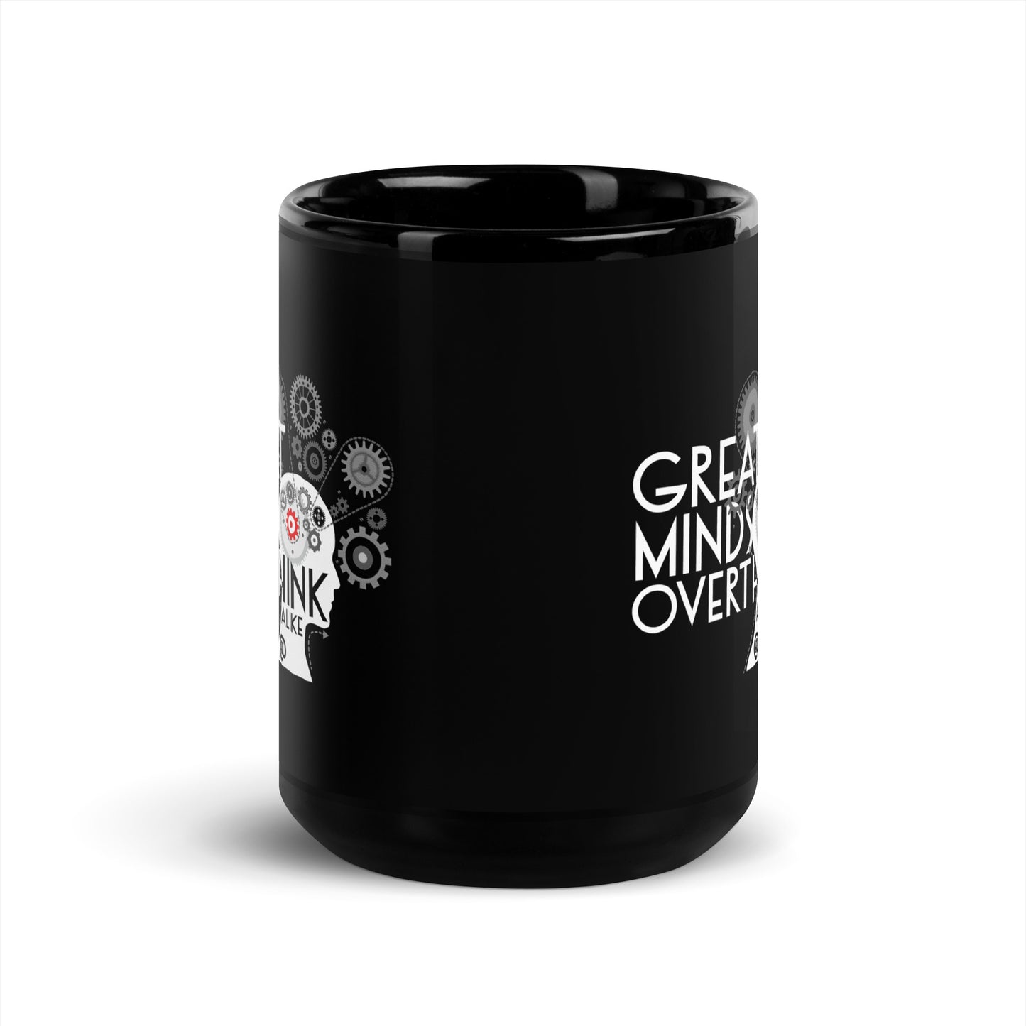 Great Minds Overthink Alike - Black Glossy Mug