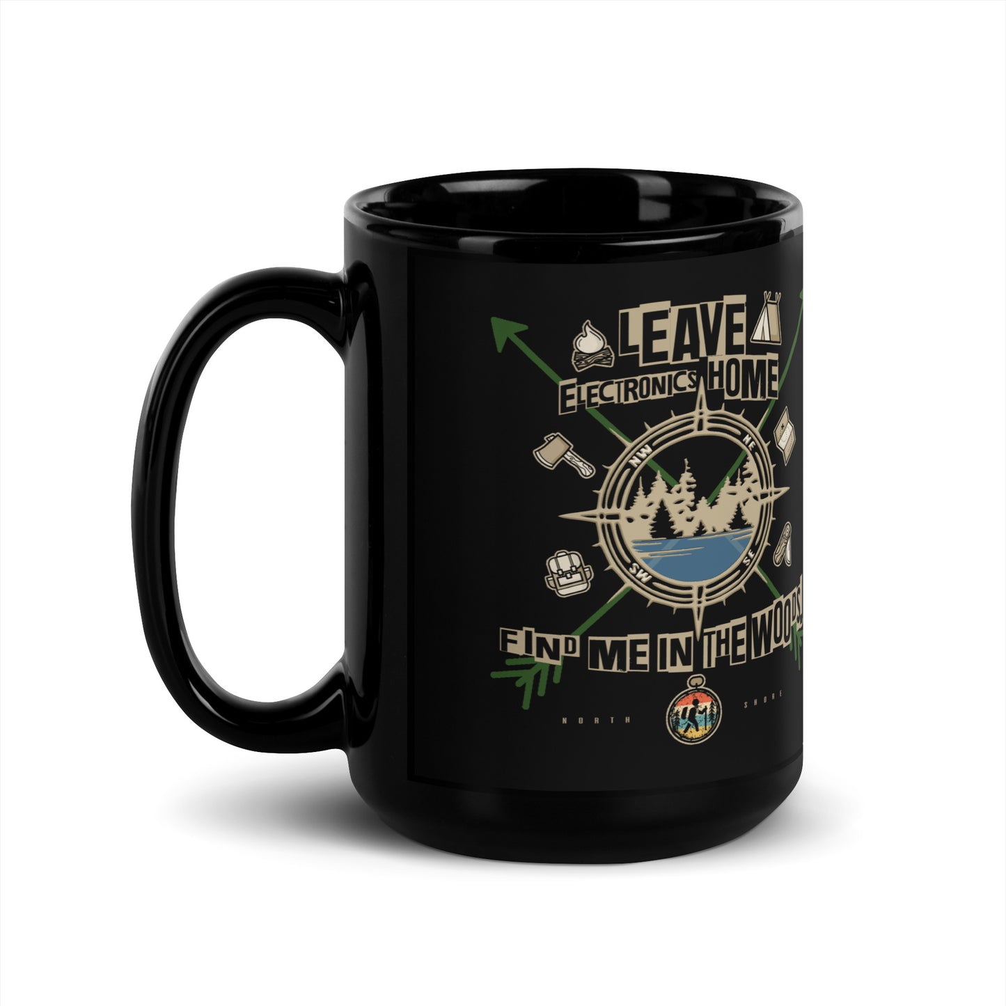 Find Me In the Woods - Black Glossy Mug