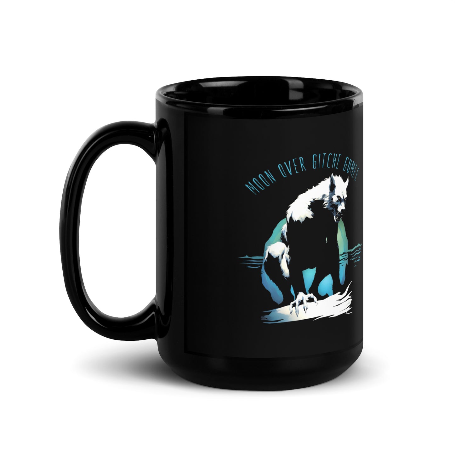 Moon Over Gitche Gumee - Black Glossy Mug