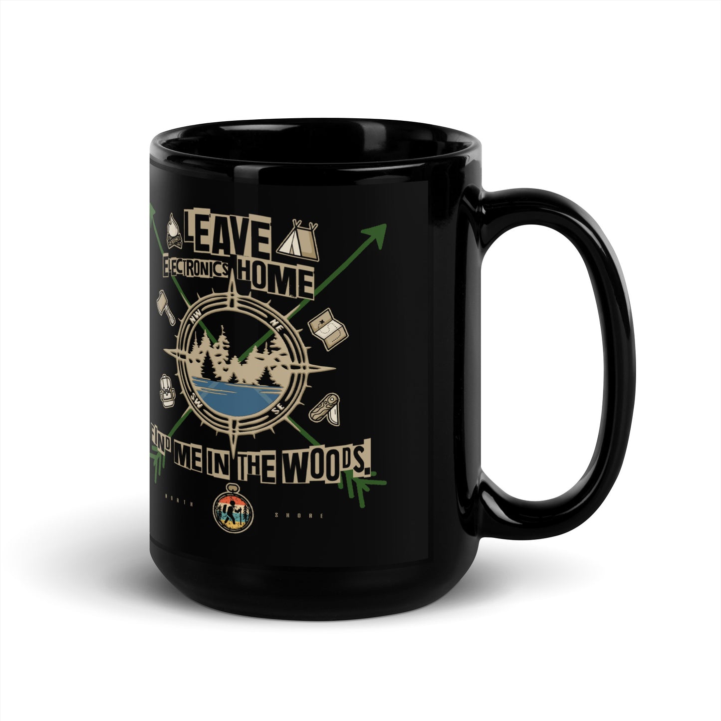 Find Me In the Woods - Black Glossy Mug