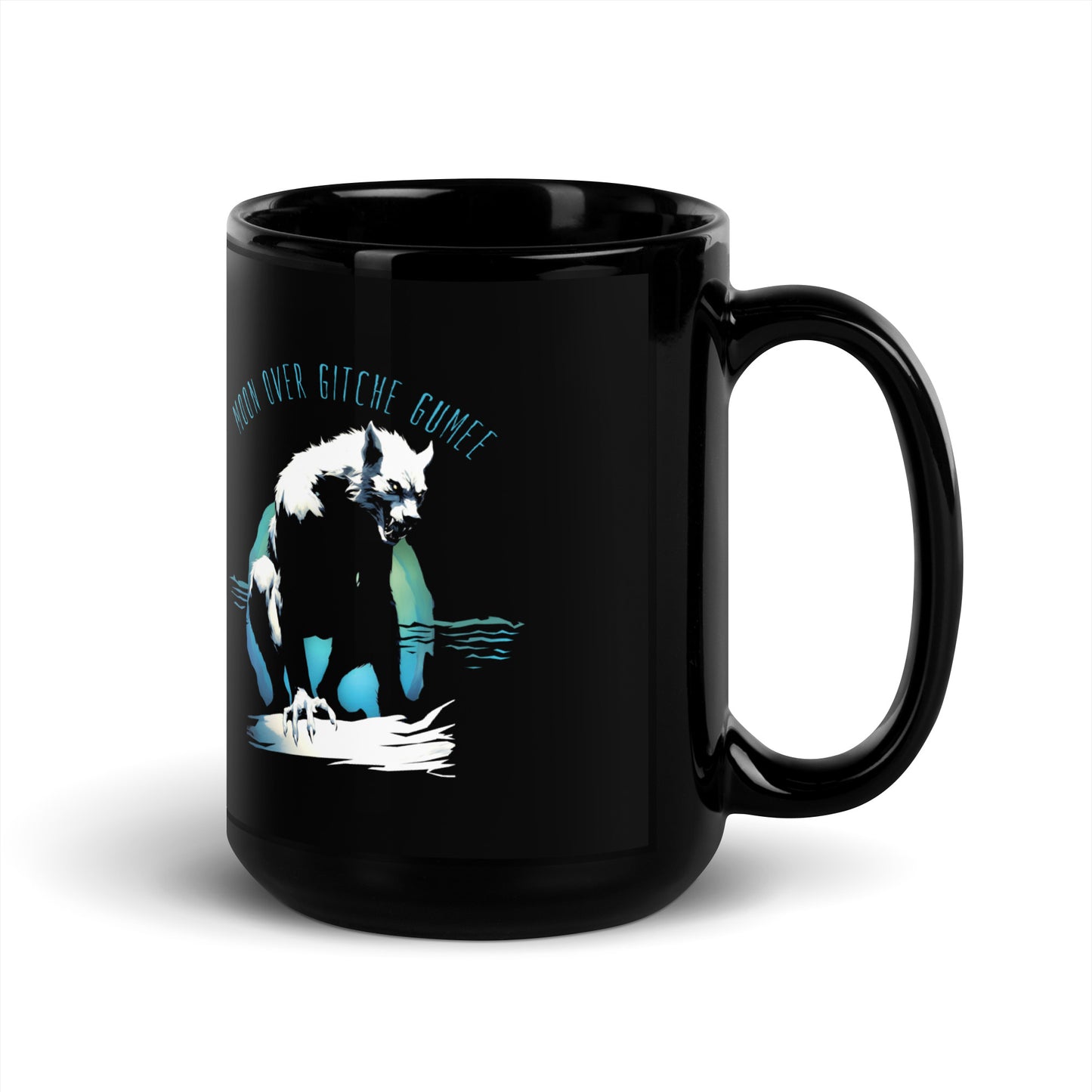 Moon Over Gitche Gumee - Black Glossy Mug